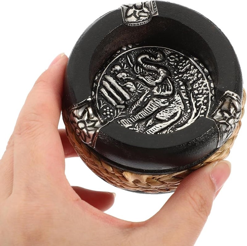 Vintage Wooden Ashtray Black 3 Inch Small Wear Resistant Cigarette Butt Container for Office Living Room Table - Image 3